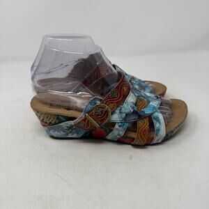 L’Artiste by Spring Step Multicolor Leather Wedge Sandals Size 37 Artsy Festival